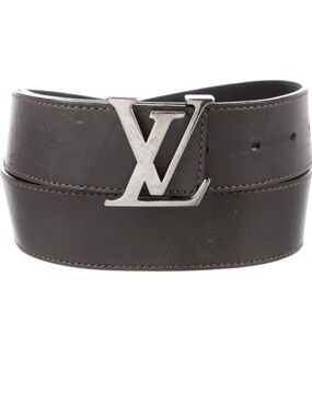 Louis Vuitton Brown Leather Belt with Silver LV Buckle